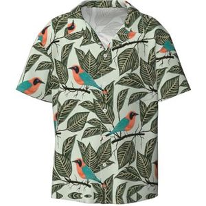 OdDdot Tropische planten print heren button down shirt korte mouw casual shirt voor mannen zomer business casual overhemd, Zwart, XXL