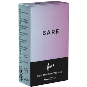 Feel Bare, extreem dunne en onmerkbare condooms, slechts 0,03 mm wanddikte, een gevoel van bijna volledige naaktheid bij maximale bescherming, 1 x 12 stuks