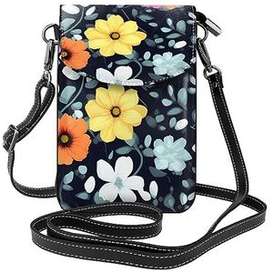 yefan Mooie kleurrijke bloemen crossbody tas met rits, &vrouwen schoudertas met kaartsleuf, afneembare schouderriem, 19,2 x 12,5 cm., Zwart, Eén maat