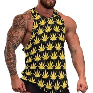 Golden Weed Tanktop voor heren, grafische mouwloze bodybuilding-T-shirts, casual strand-T-shirt, grappig sportschool-spierweefsel