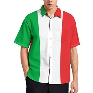 Italiaanse vlag heren T-shirt met korte mouwen casual button down zomer strand top met zak
