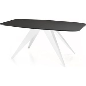 WFL GROUP Eettafel Foster wit in industriële stijl, rechthoekige tafel, uittrekbaar van 180 cm tot 220 cm, gepoedercoate witte metalen poten, 180 x 90 cm, kleur (zwart, 180 x 90 cm)