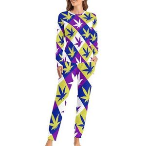 Trippy Multi Wiet Bladeren Zachte Dames Pyjama Lange Mouw Warme Fit Pyjama Loungewear Sets met Zakken M