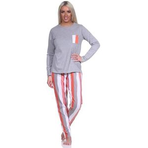 Normann Casual damespyjama lang met leuk kleurenspel - bloemen/strepen, grijs, 40/42
