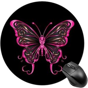 Roze vlinder met omtrek roze lint ronde muismat leuke muismat antislip muismat voor thuiskantoor