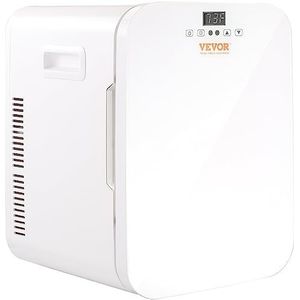 VEVOR Mini-koelkast, 20 liter, 22 blikjes, 2-in-1 kleine koelkast, koel- en verwarmingsfunctie, minibar, drankkoelkast 9 V DC/220 V AC, mini-koelkast voor kantoren en slaapzalen, wit