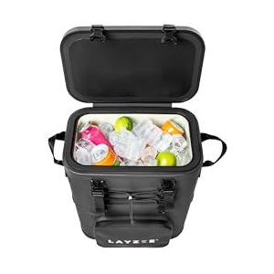 LAYZEE Koelrugzak, 20 liter, ijsgekoelde gerechten en dranken tot 4 dagen, zonder stroom, zwart, coole tas voor kamperen, BBQ, wandelen, picknick, magneetdekselsluiting, waterafstotend