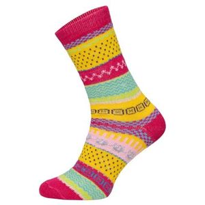2 paar warme Hygge sokken voor heren en dames van echte wol, wollen sokken met vrolijk kleurrijke patronen en drukarme teennaad, duurzaam, roze, 35/38 EU