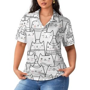Kawaii cartoon schattige kat dames poloshirts met korte mouwen casual T-shirts met kraag golfshirts sport blouses tops L