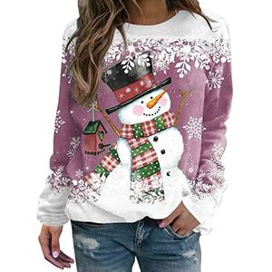 BebeXi Winter Pullover Dames Sneeuwvlok Kerstmis Print Sweatshirt Casual Lange Mouwen Ronde Hals Losse Trui Sweatjack Dames Zwart Met, D-roze, XXL