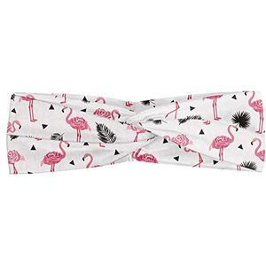 ABAKUHAUS Flamingo Hoofdband, Aquarel Art Flamingos, Elastische en Zachte Bandana voor Dames, voor Sport en Dagelijks Gebruik, Black Pink Cream