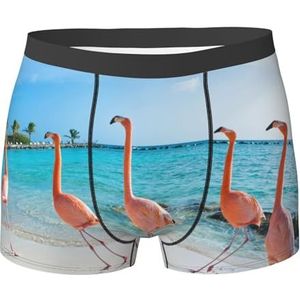 ZJYAGZX Roze Flamingo Op Strand Print Heren Zachte Boxer Slips Shorts Viscose Trunk Pack Vochtafvoerend Heren Ondergoed, Zwart, XL