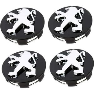SJZZJMZ 4 stuks auto wielnaafdoppen voor Peugeot 407 2004 2005 2006 2007 2008 60mm vervangende wieldoppen stickers B zwart