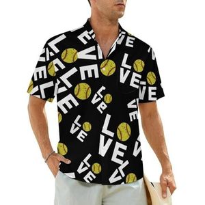 I Love Softball herenhemden, korte mouwen, strandshirt, Hawaïaans shirt, casual zomershirt, XL