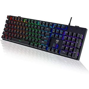 RisoPhy Mechanisch gamingtoetsenbord, RGB 104 toetsen, ultradun LED-backlit USB-toetsenbord met blauwe schakelaar, duurzame Abs-toetsdoppen, anti-ghosting/morsbestendig computertoetsenbord voor pc