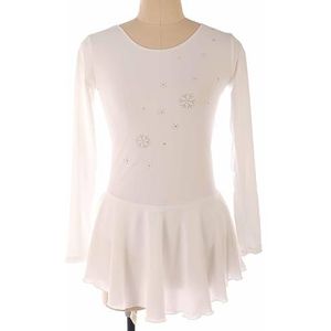 UPPJPBSW Meisjesschaatsjurk Met Sneeuwvlokrhinestones, Lange Mouwen, Schaatscompetitiejurk Voor Beoordelingsexamens, Ritmische Gymnastiek Voor Vrouwen,Wit,3XS