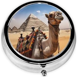 Piramide Kameel Print Pillendoosje 3 Compartimenten Kleine Pillenhoes met Spiegel Pil Organizer voor Outdoor Reizen Pocket Purse