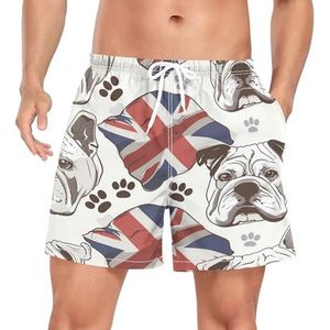 Niigeu Britse Vlag Bulldog Honden Heren Zwembroek Shorts Sneldrogend met Zakken, Leuke mode, L