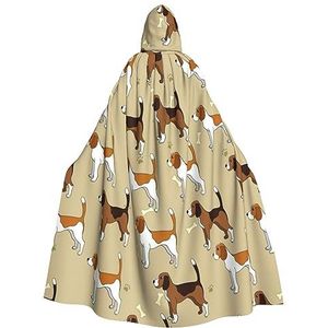 Womens Mens volledige lengte carnaval cape met capuchon cosplay kostuums mantel, 190 cm cartoon beagle honden
