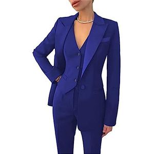 Damespakken voor kantoor, 3-delige formele blazer met één rij knopen, vest en broek, pakken voor zakelijke casual outfits, koningsblauw, M