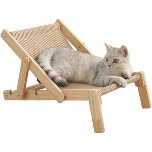 inhis Casual kattenstoel - Sisal Scratcher Mini Strandstoel Verhoogd Bed, Verstelbare Cat Sisal Lounge Stoel, Duurzame Houten Kattenstoel, Verhoogd Kattenbed voor Binnenkatten