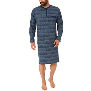 NORMANN WÄSCHEFABRIK Heren Nachthemd Gestreepte Lange Mouw Comfortabele Nachtjapon Groot & Tall Sleepshirt Henley Nachtkleding, Kleur: Marine, Grijs Heren (Neu): 58, Marinier, XL