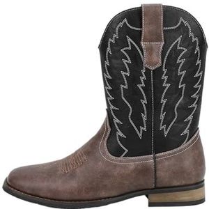 Cowboy Boots For Men Western Boot Fashionable Retro Classic Embroidered Pull On Slip Resistant Boots (Color : Gray-black, Size : EU 43)