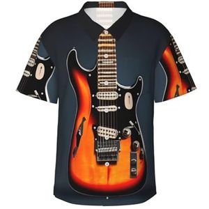 ERSDWRE Oranje elektrische gitaren print heren korte mouw button-down shirts casual zomer strand shirts Hawaiiaanse shirt voor mannen, Zwart, S