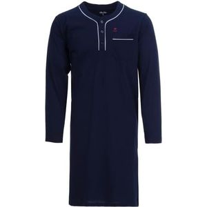 Henry Terre Heren nachthemd lange mouwen pyjama lang met borstzak slaapshirt, Donkerblauw, M