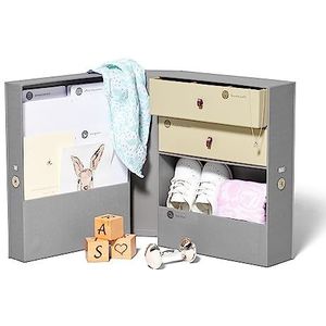 Savor | The Vault Baby Keepsake Box | Slate Grey - Aanpasbare Pasgeboren Memory Box met 2 laden, 7 compartimenten en 10 mappen voor Baby's Treasured Memories, Baby Shower, Eerste Verjaardag