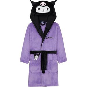 Hello Kitty Sanrio badjas voor meisjes, tieners, fleece badjas met capuchon, gezellige loungewear Cinnamoroll Kuromi Kawaii cadeaus voor meisjes, Paarse Kuromi, 9-10 jaar