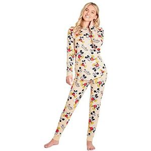 Disney Stitch Pyjama voor dames, nachtkleding top en lange broek, pyjamaset, loungeset, dames en tieners, S-XL Stitch cadeaus, Beige Mickey, M