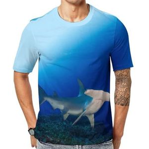 Blue Hammerhead Shark T-shirt voor heren met korte mouwen en ronde hals print casual T-shirt 5XL