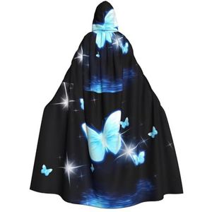 WURTON Blauwe vlinder volledige lengte carnaval cape met capuchon cosplay kostuums mantel, 190cm