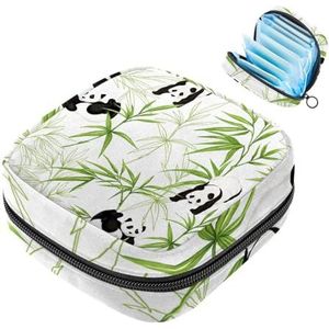 Maandverband Opbergtas Menstruatie Cup Pouch Meisjes Reizen Grote Capaciteit Make-up Maandverband Organizer, Panda Bamboe Chinees Patroon