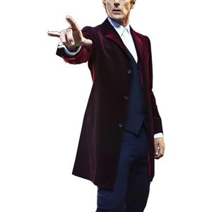 Suiting Style Who 12 Doctor Dr Capaldi Lange jascollectie, fluwelen cosplay voor heren, tijdreizigerskostuum voor heren
