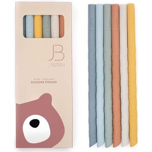 J. Børn, Siliconen Rietjes (6 stuks) en Schoonmaakborstel, Herbruikbare Siliconen Rietjes 22cm, BPA-vrije rietjes voor hergebruik met 100% food grade (Blauw)
