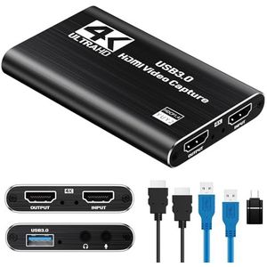 Papeaso 4K HDMI Capture Card 1080P 60fps USB 3.0 Video Capture-apparaat voor streaming, compatibel met Switch, PS5, PS4, Xbox, camera, pc