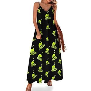 Vegan Dinosaurus Maxi-jurk voor dames, V-hals, mouwloos, spaghettibandjes, lange jurk