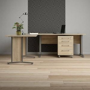 Dmora Myriam Bureau voor pc, multifunctioneel bureau, hoekbureau, 230 x 200 h75 cm, grijs en eiken