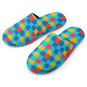 Autism Awarenes Katoenen pantoffels voor dames, huisschoenen, wasbare pantoffels voor dames, maat 36-37 (5.5-6)