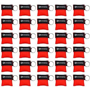 HENGBIRD Beademingsmasker, sleutelhanger, CPR gezichtsschild, eerstehulp, beademingsmasker voor volwassenen en kinderen, nooddoek, zakmasker voor eerste hulp of AED-training, rood, 30