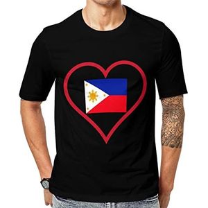 I Love Philippines Red Heart grafisch T-shirt met korte mouwen voor heren ronde hals print casual T-shirt XL