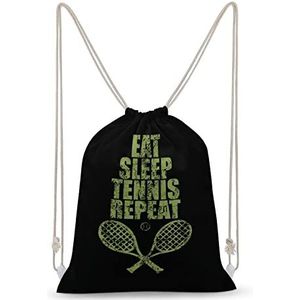 Eet Slaap Tennis Herhaal Trekkoord Rugzak String Bag Sackpack Canvas Sport Dagrugzak voor Reizen Gym Winkelen