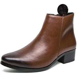 Men's Classic Polished Leather Side Zip Chelsea Ankle Boots Pointed Toe Slip-On Warm Comfortable Waterproof Boots (Color : Brown velvet, Size : EU 40)