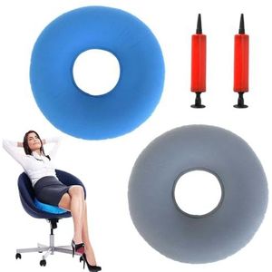 Opblaasbaar Ringkussen - Blauw en Grijs - Orthopedische Zitring met Pomp - 2 Stuks