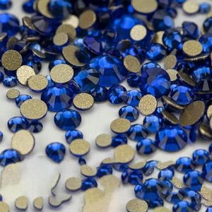 14400 stuks groothandel SS4-SS20 mixformaat glazen strass steentjes kristal niet-hotfix gouden flatback stenen voor doe-het-zelf nagelkunst accessoires-saffier-mixf