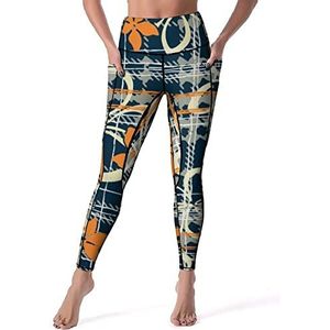 Oranje hortensia Yogabroek voor dames, hoge taille, buikcontrole, workout, hardlopen, leggings, L
