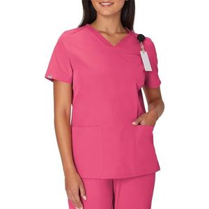 Hanes Dames scrubs gezondheidszorg top, vochtafvoerende stretch scrub shirts, geribbeld achterpaneel, fuchsia roze, medium