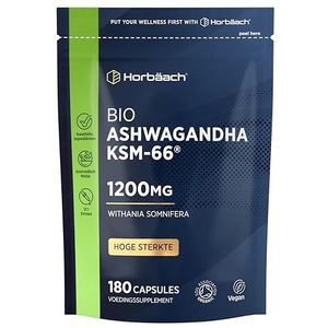 Organic Ashwagandha KSM-66 1200mg Capsules |180 Hoge Sterkte Veganistische Capsules | Biologisch Ashwagandha KSM Extract Supplement | van Horbaach